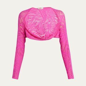 NWT size XL FUZZI Long-Sleeve Pink Stretch Lace Shrug Bolero